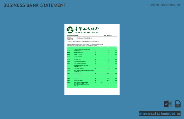 Beispielansicht eines Firmenkontoauszugs der Land Bank of Taiwan (Word- und PDF-Format)
